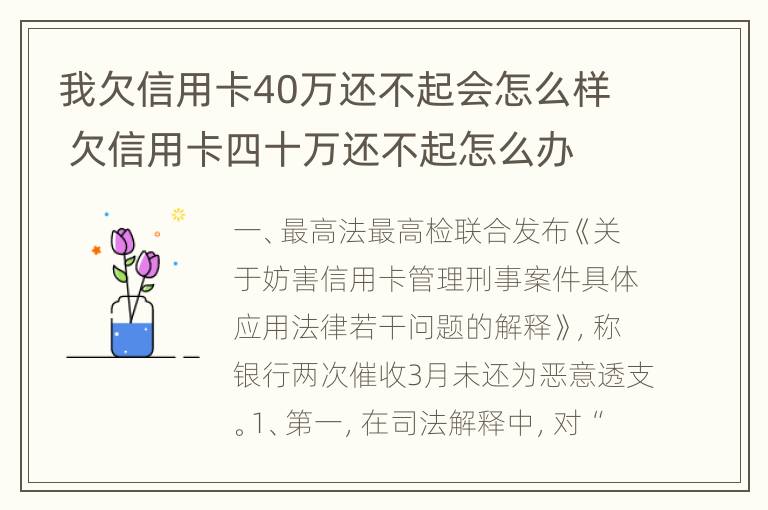 我欠信用卡40万还不起会怎么样 欠信用卡四十万还不起怎么办