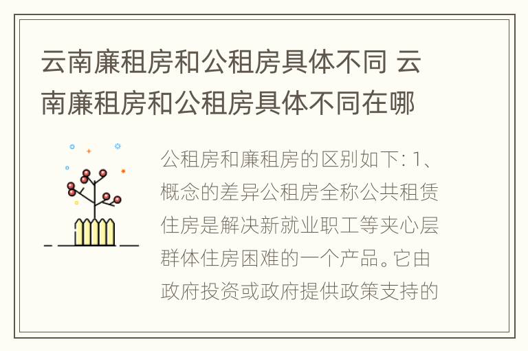 云南廉租房和公租房具体不同 云南廉租房和公租房具体不同在哪里