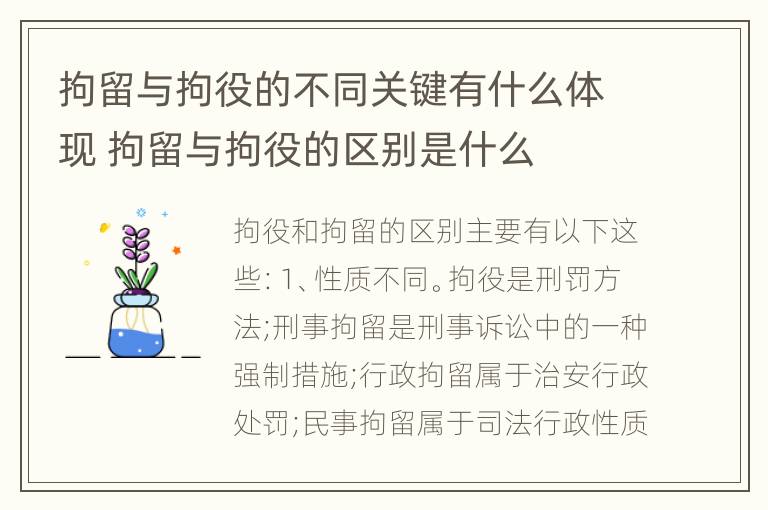 拘留与拘役的不同关键有什么体现 拘留与拘役的区别是什么