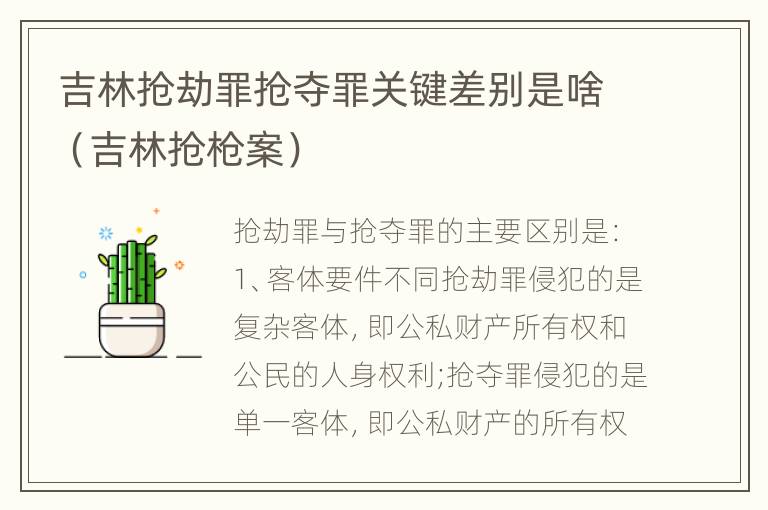 吉林抢劫罪抢夺罪关键差别是啥（吉林抢枪案）