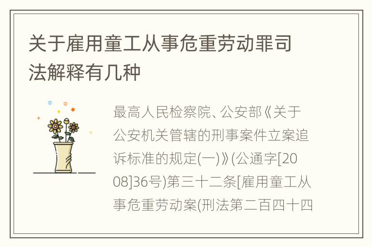 关于雇用童工从事危重劳动罪司法解释有几种