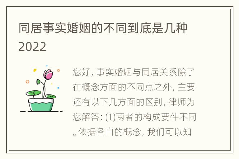 同居事实婚姻的不同到底是几种2022