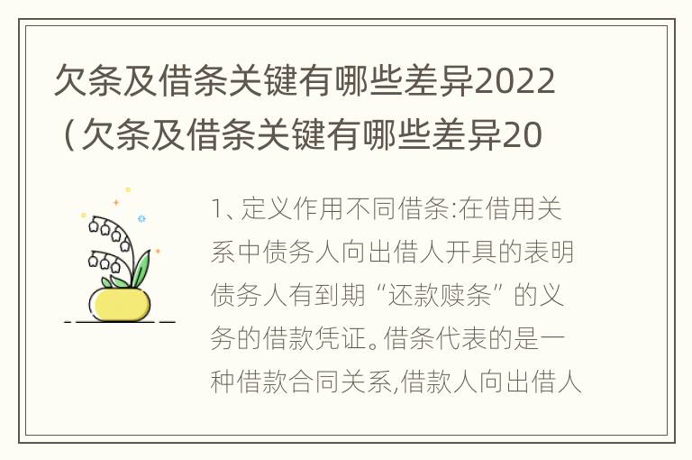 欠条及借条关键有哪些差异2022（欠条及借条关键有哪些差异2022怎么写）