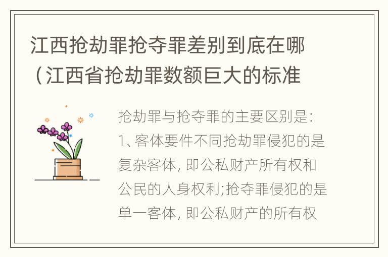 江西抢劫罪抢夺罪差别到底在哪（江西省抢劫罪数额巨大的标准）