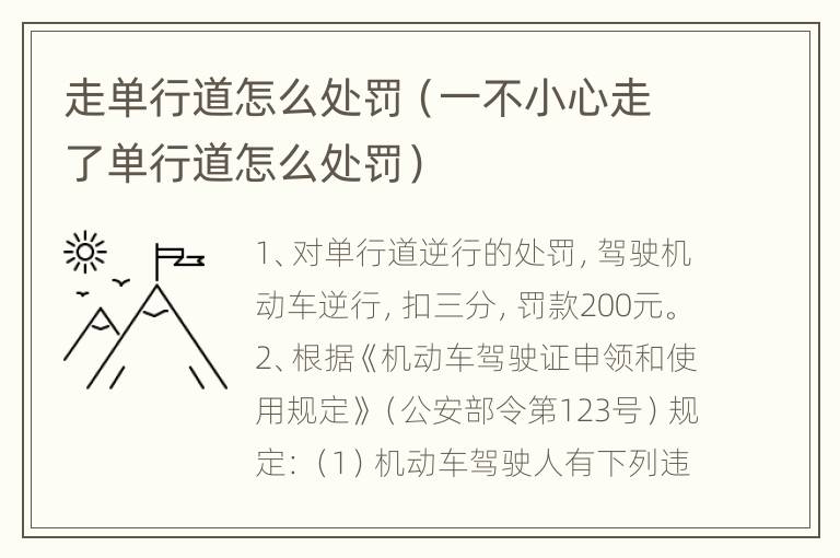 走单行道怎么处罚（一不小心走了单行道怎么处罚）