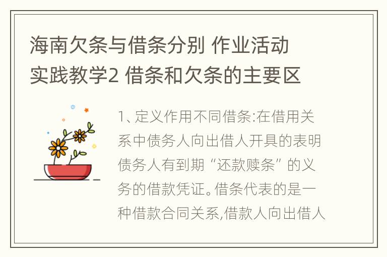 海南欠条与借条分别 作业活动 实践教学2 借条和欠条的主要区别是什么?