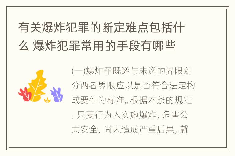 有关爆炸犯罪的断定难点包括什么 爆炸犯罪常用的手段有哪些