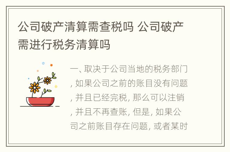 公司破产清算需查税吗 公司破产需进行税务清算吗