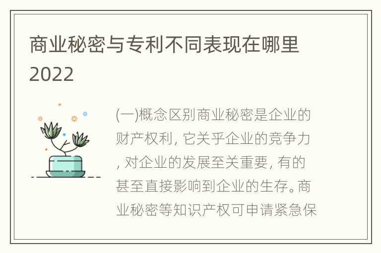 商业秘密与专利不同表现在哪里2022