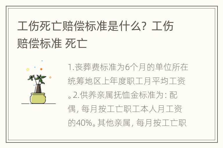 工伤死亡赔偿标准是什么？ 工伤赔偿标准 死亡