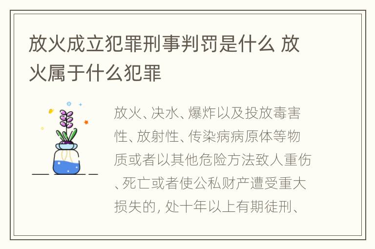 放火成立犯罪刑事判罚是什么 放火属于什么犯罪