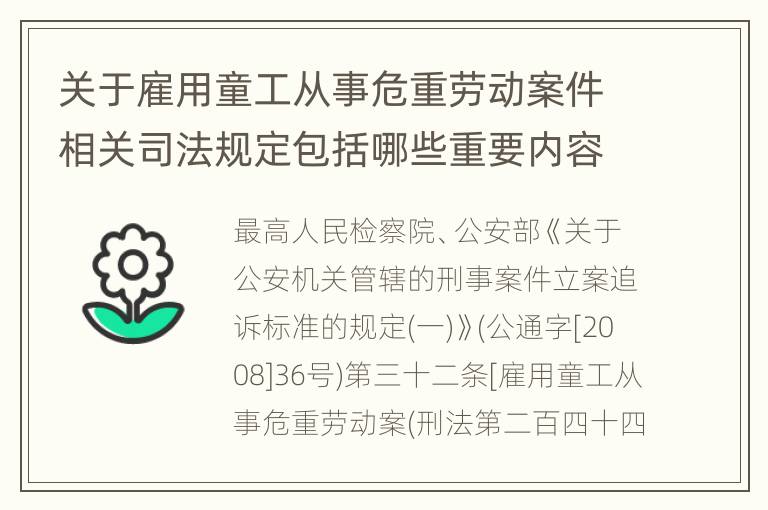 关于雇用童工从事危重劳动案件相关司法规定包括哪些重要内容