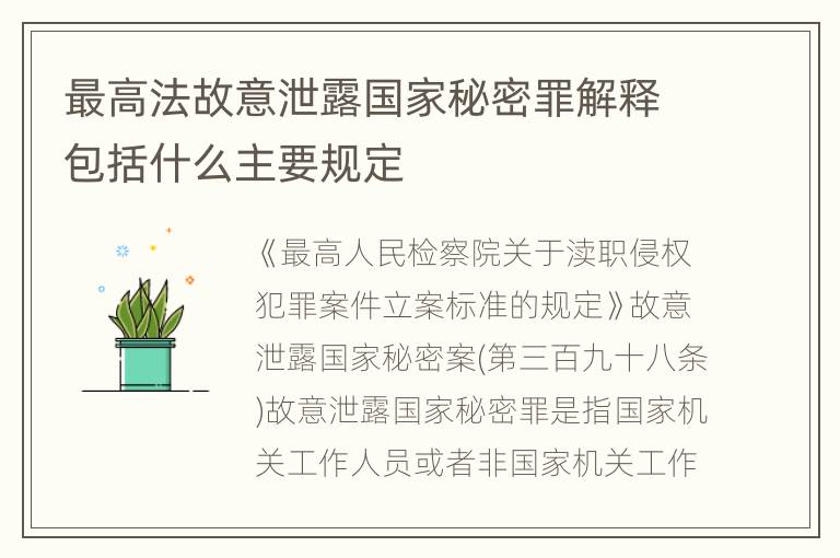 最高法故意泄露国家秘密罪解释包括什么主要规定