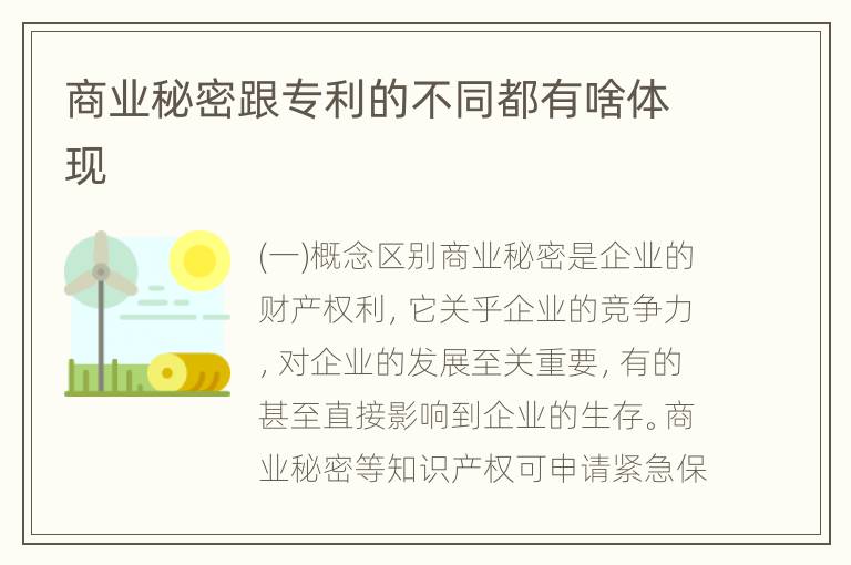 商业秘密跟专利的不同都有啥体现