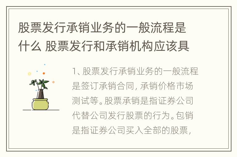 股票发行承销业务的一般流程是什么 股票发行和承销机构应该具备哪些条件?