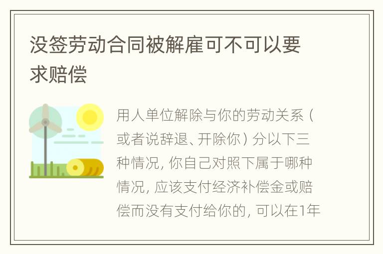 没签劳动合同被解雇可不可以要求赔偿