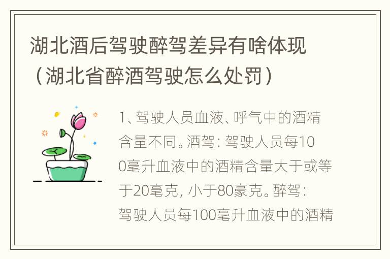 湖北酒后驾驶醉驾差异有啥体现（湖北省醉酒驾驶怎么处罚）