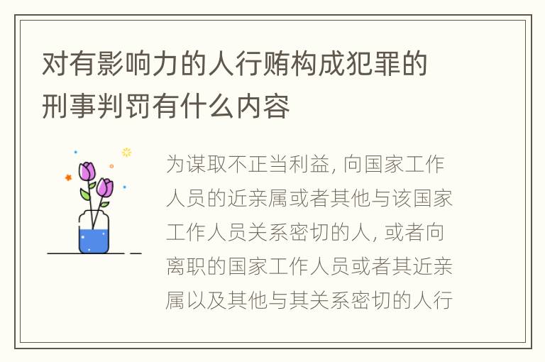 对有影响力的人行贿构成犯罪的刑事判罚有什么内容