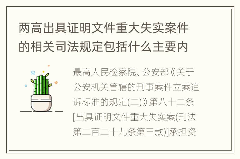 两高出具证明文件重大失实案件的相关司法规定包括什么主要内容