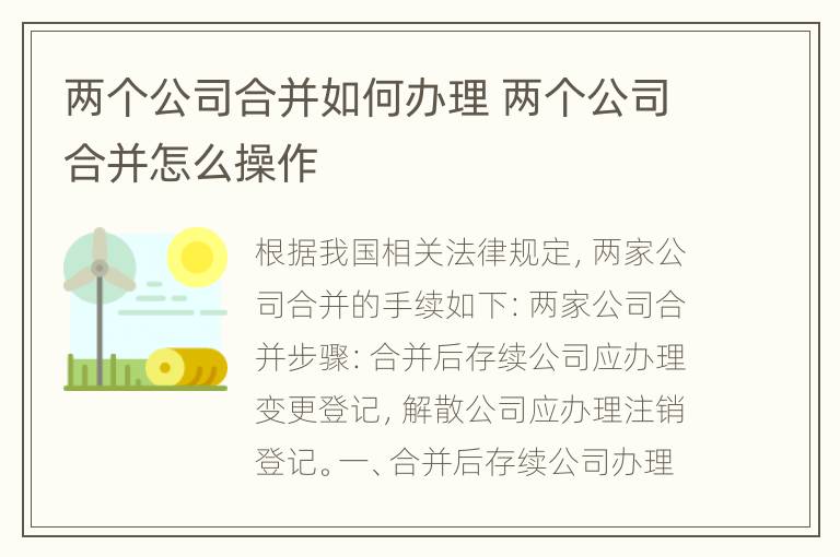 两个公司合并如何办理 两个公司合并怎么操作