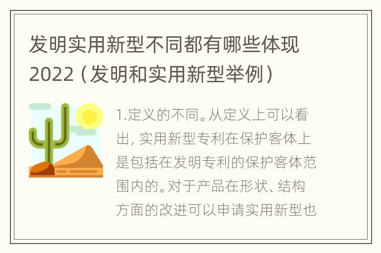 发明实用新型不同都有哪些体现2022（发明和实用新型举例）