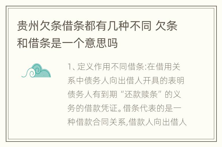 贵州欠条借条都有几种不同 欠条和借条是一个意思吗