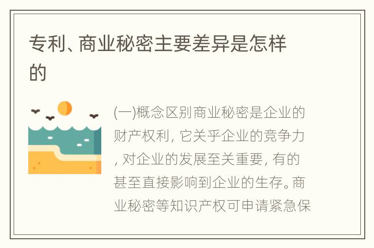 专利、商业秘密主要差异是怎样的