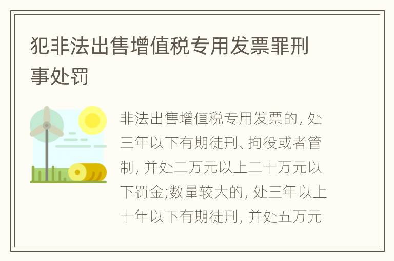 犯非法出售增值税专用发票罪刑事处罚