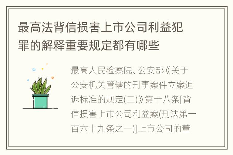 最高法背信损害上市公司利益犯罪的解释重要规定都有哪些