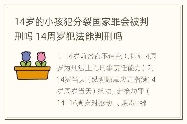 14岁的小孩犯分裂国家罪会被判刑吗 14周岁犯法能判刑吗