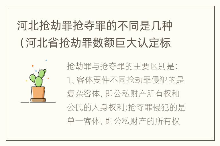 河北抢劫罪抢夺罪的不同是几种（河北省抢劫罪数额巨大认定标准）