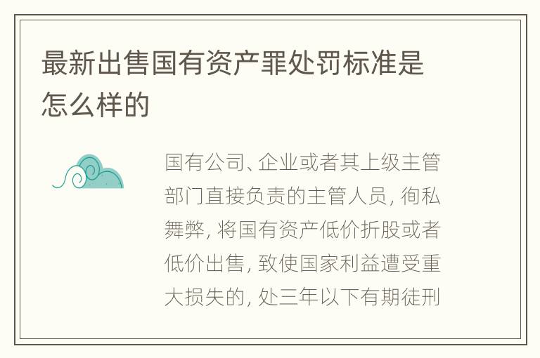 最新出售国有资产罪处罚标准是怎么样的