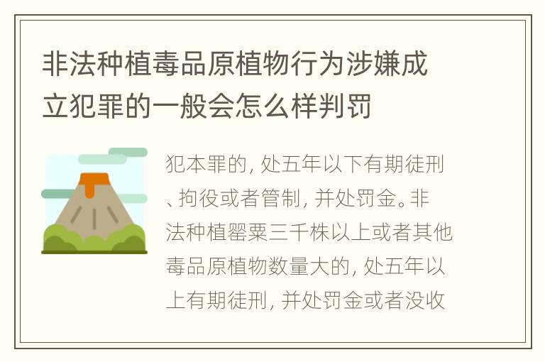 非法种植毒品原植物行为涉嫌成立犯罪的一般会怎么样判罚