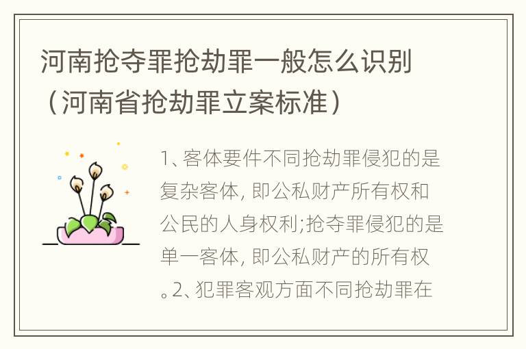 河南抢夺罪抢劫罪一般怎么识别（河南省抢劫罪立案标准）