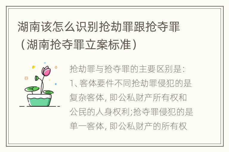 湖南该怎么识别抢劫罪跟抢夺罪（湖南抢夺罪立案标准）