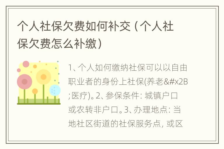 个人社保欠费如何补交（个人社保欠费怎么补缴）