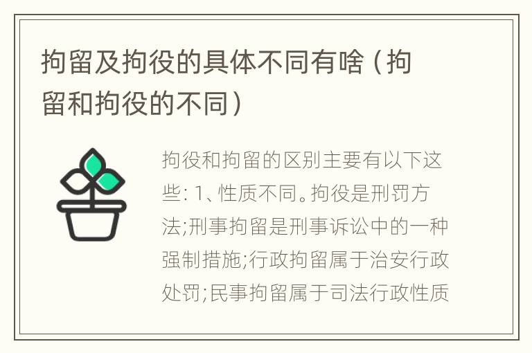 拘留及拘役的具体不同有啥（拘留和拘役的不同）