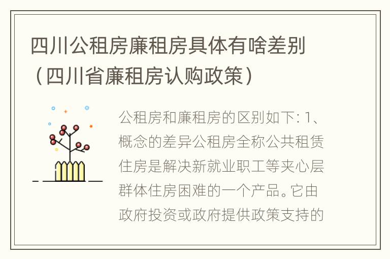 四川公租房廉租房具体有啥差别（四川省廉租房认购政策）