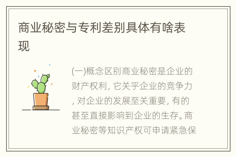 商业秘密与专利差别具体有啥表现