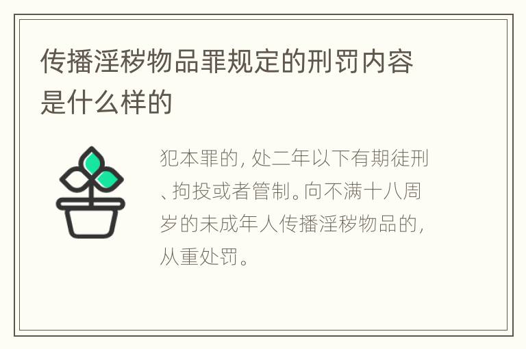 传播淫秽物品罪规定的刑罚内容是什么样的