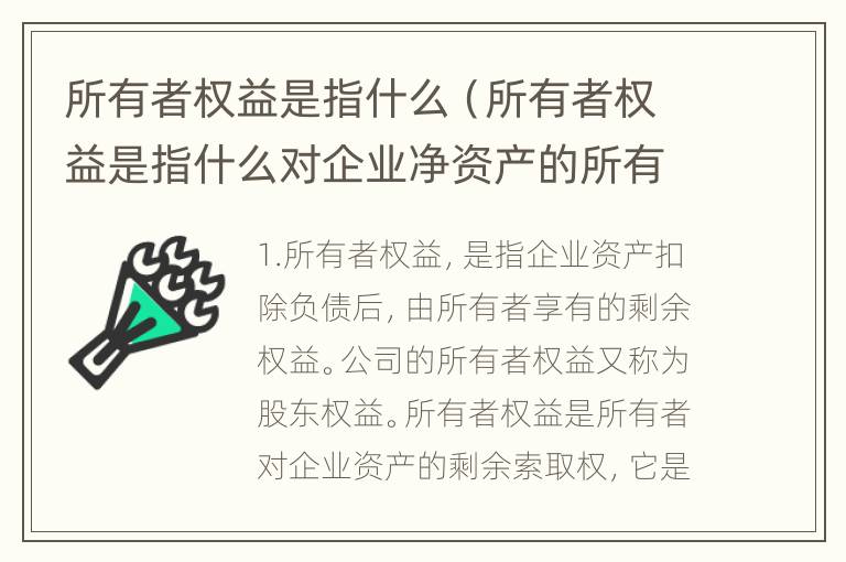 所有者权益是指什么（所有者权益是指什么对企业净资产的所有权）