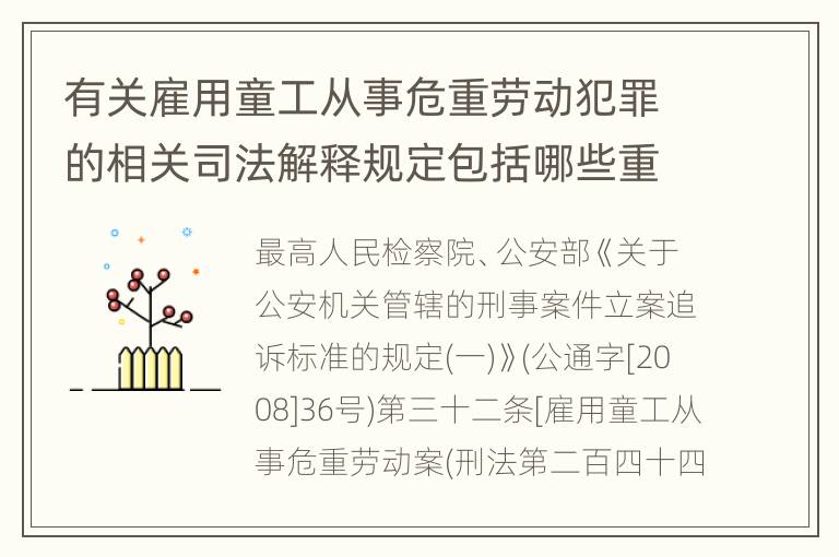 有关雇用童工从事危重劳动犯罪的相关司法解释规定包括哪些重要内容