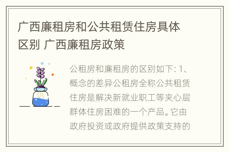 广西廉租房和公共租赁住房具体区别 广西廉租房政策