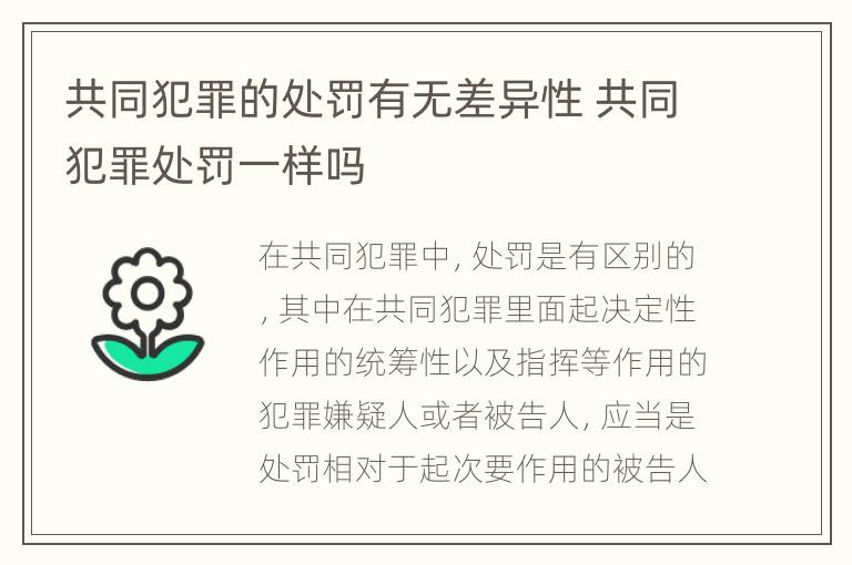 共同犯罪的处罚有无差异性 共同犯罪处罚一样吗