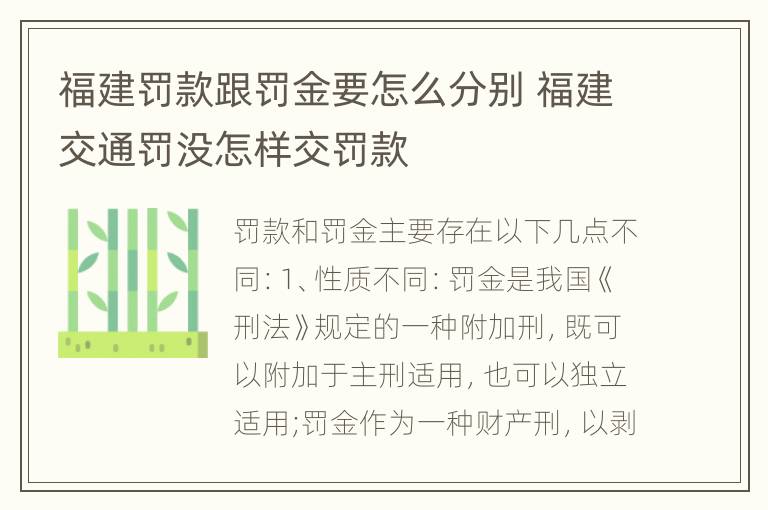 福建罚款跟罚金要怎么分别 福建交通罚没怎样交罚款