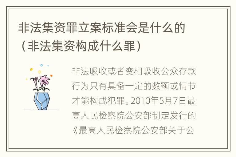 非法集资罪立案标准会是什么的（非法集资构成什么罪）