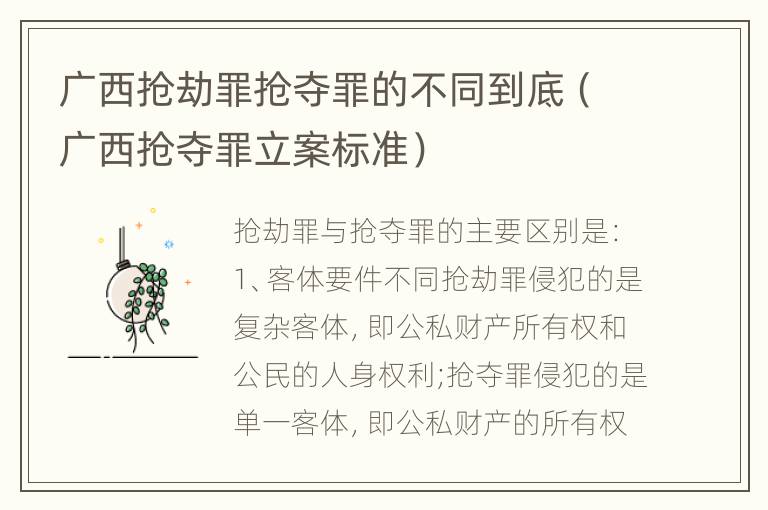 广西抢劫罪抢夺罪的不同到底（广西抢夺罪立案标准）