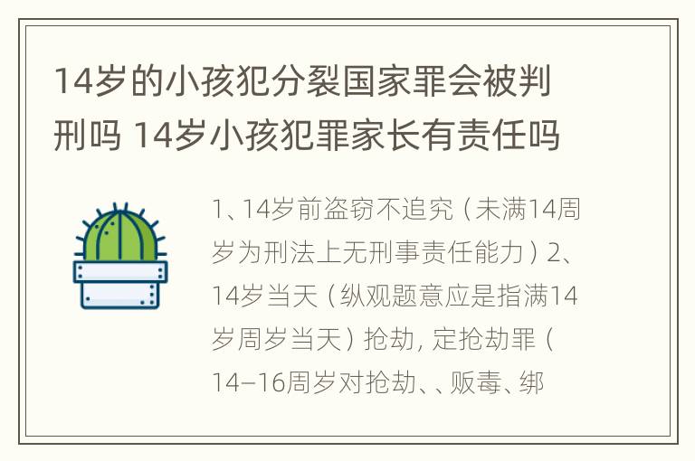 14岁的小孩犯分裂国家罪会被判刑吗 14岁小孩犯罪家长有责任吗