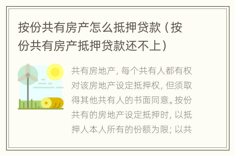 按份共有房产怎么抵押贷款（按份共有房产抵押贷款还不上）