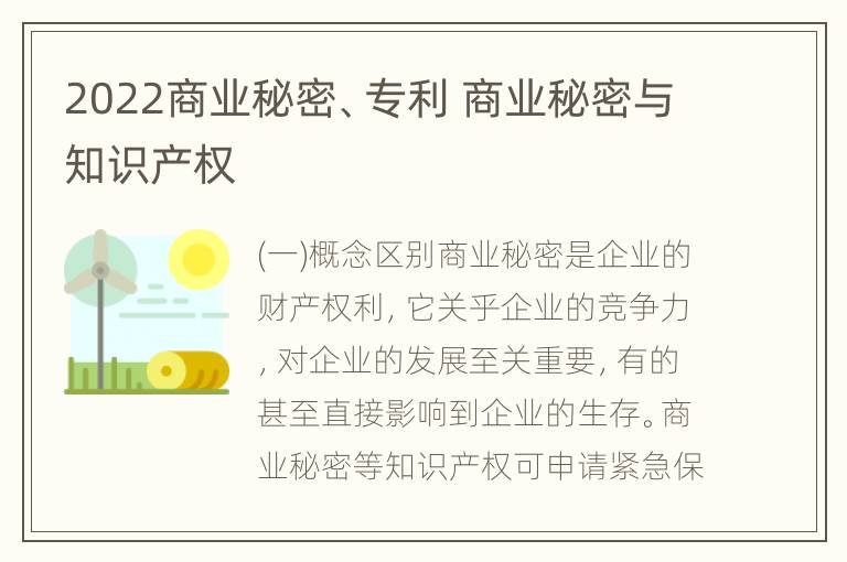 2022商业秘密、专利 商业秘密与知识产权